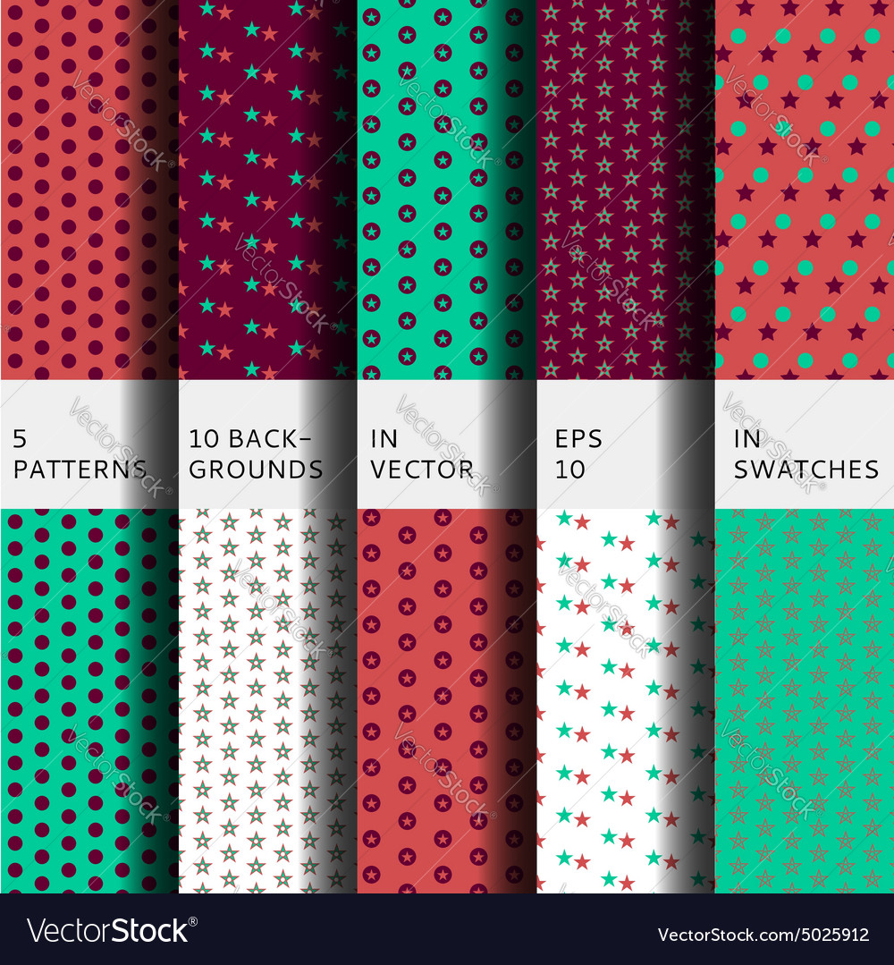 Set of 5 pretty circles and stars patterns