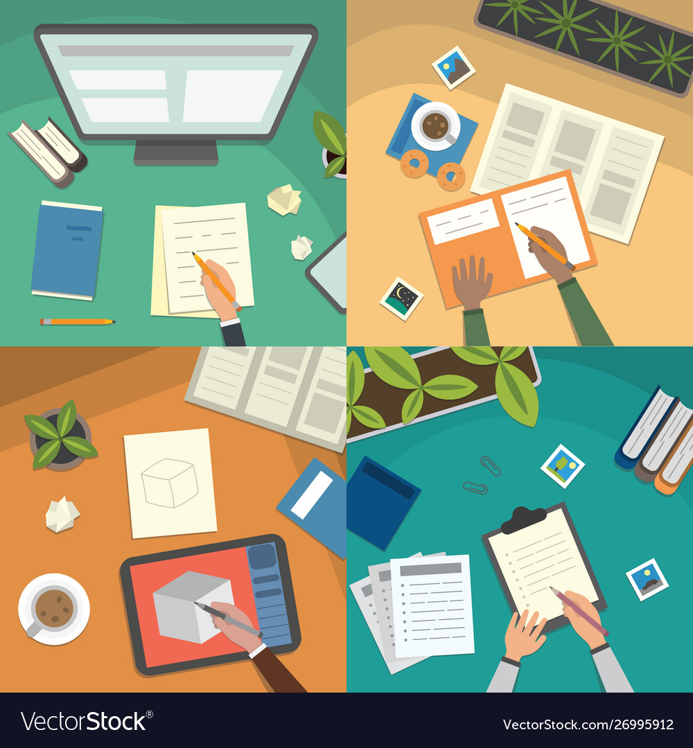 Study table and work desktop vector image Study table and work desktop