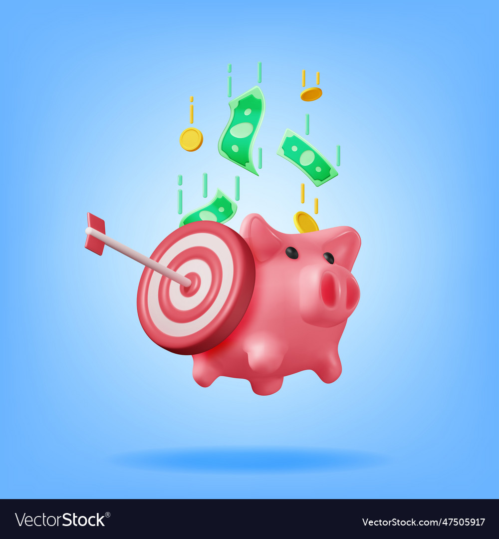 3d piggy bank with dart target vector image 3d piggy bank with dart target