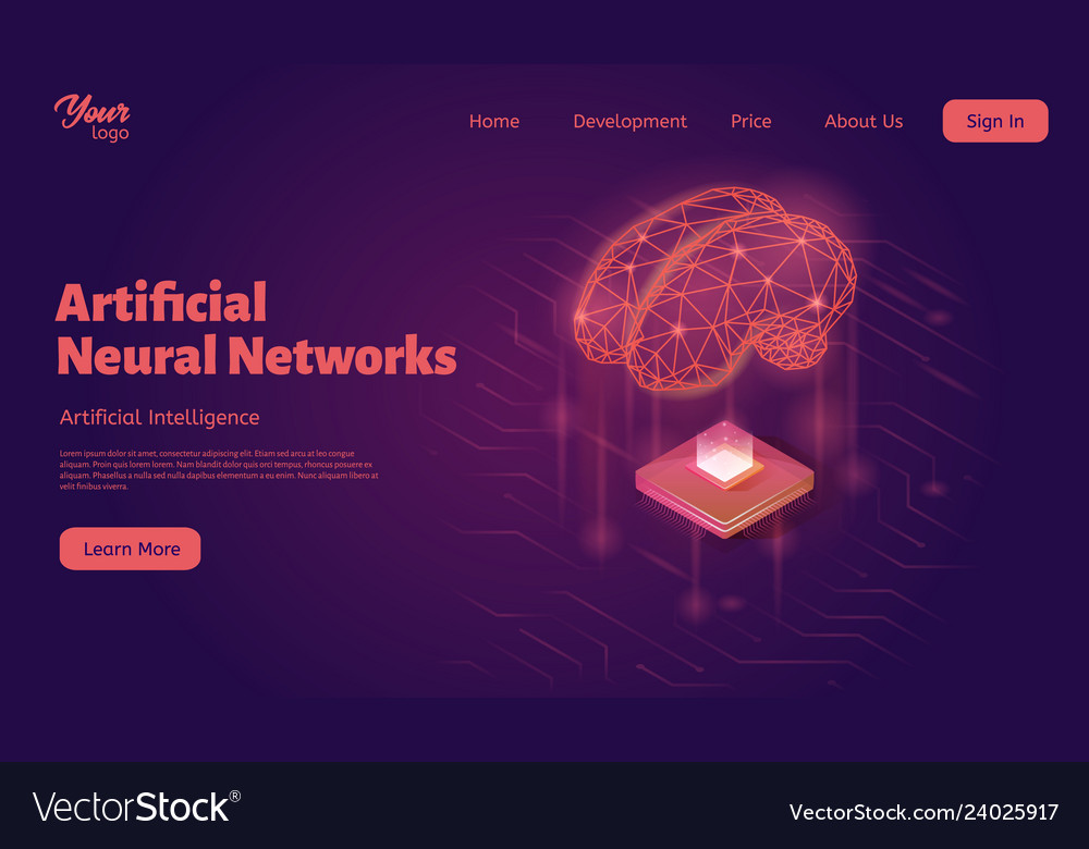 Künstliche neuronale Netze Landing Web-Seite vector image Künstliche neuronale Netze Landing Web-Seite
