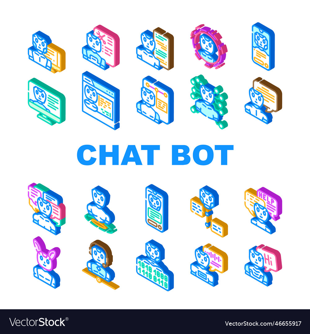 Chat bot robot service icons set