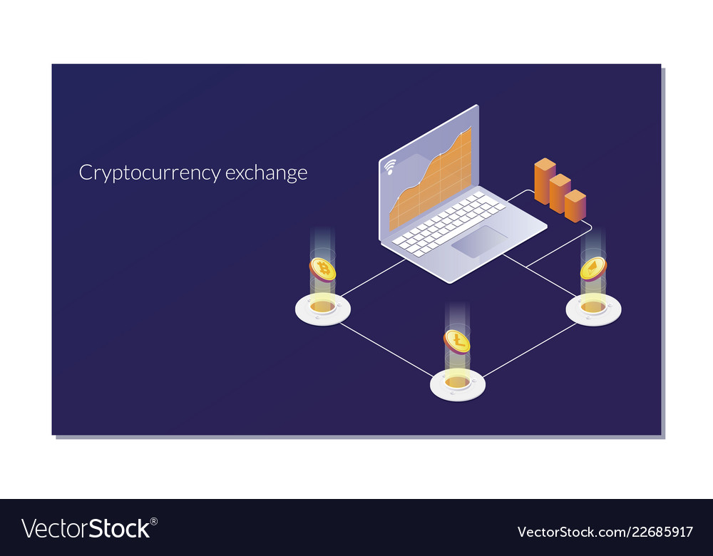 Cryptocurrency exchange and blockchain isometric vector image Cryptocurrency exchange and blockchain isometric