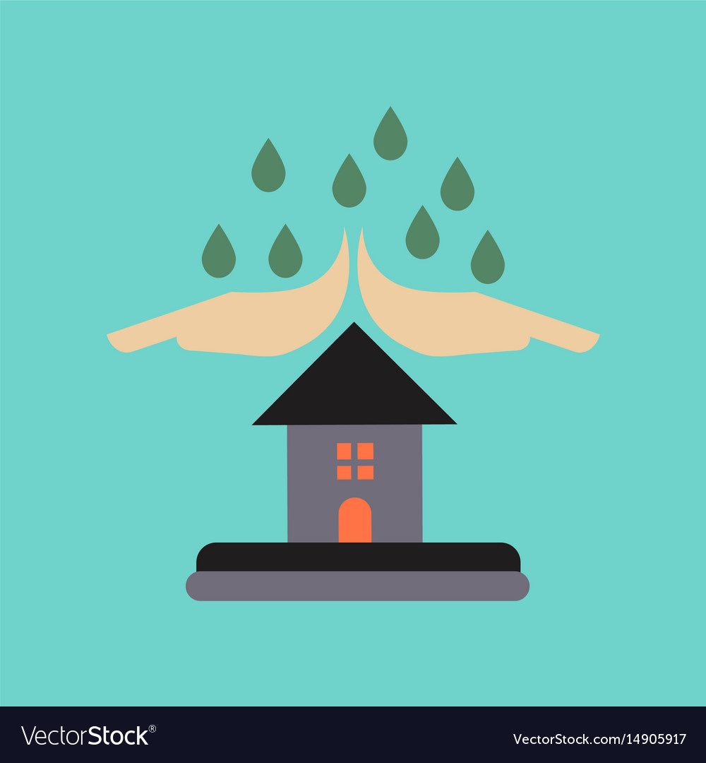 Flat icon on stylish background hand house rain