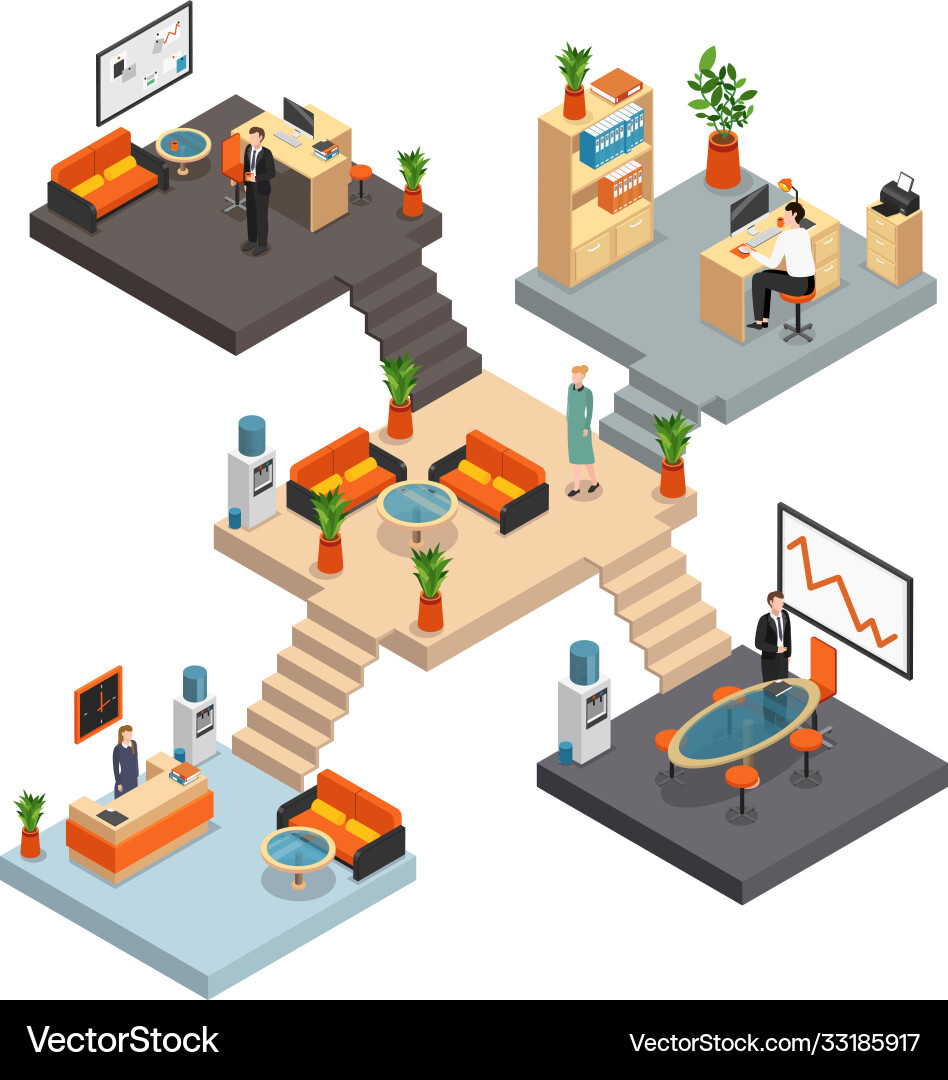 Isometric office multistore composition Royalty Free Vector