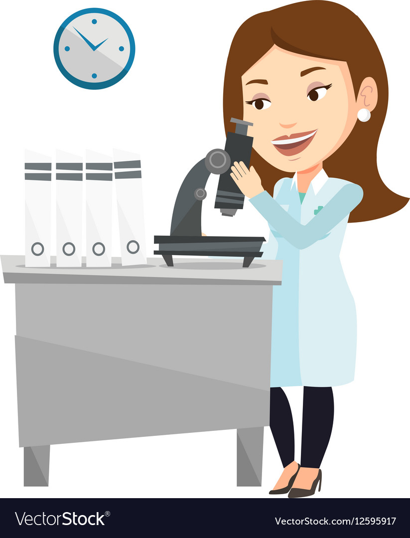Laboratory assistant with microscope