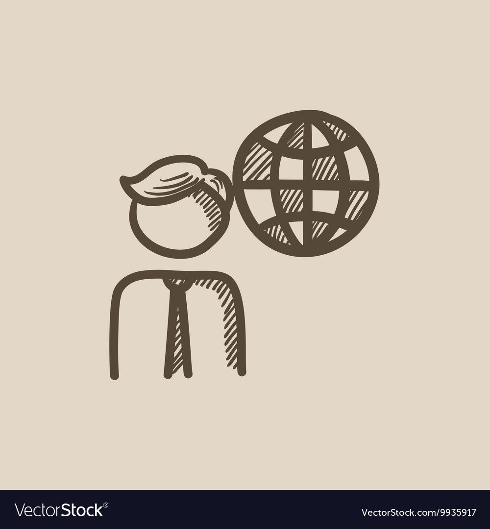 Man with globe sketch icon
