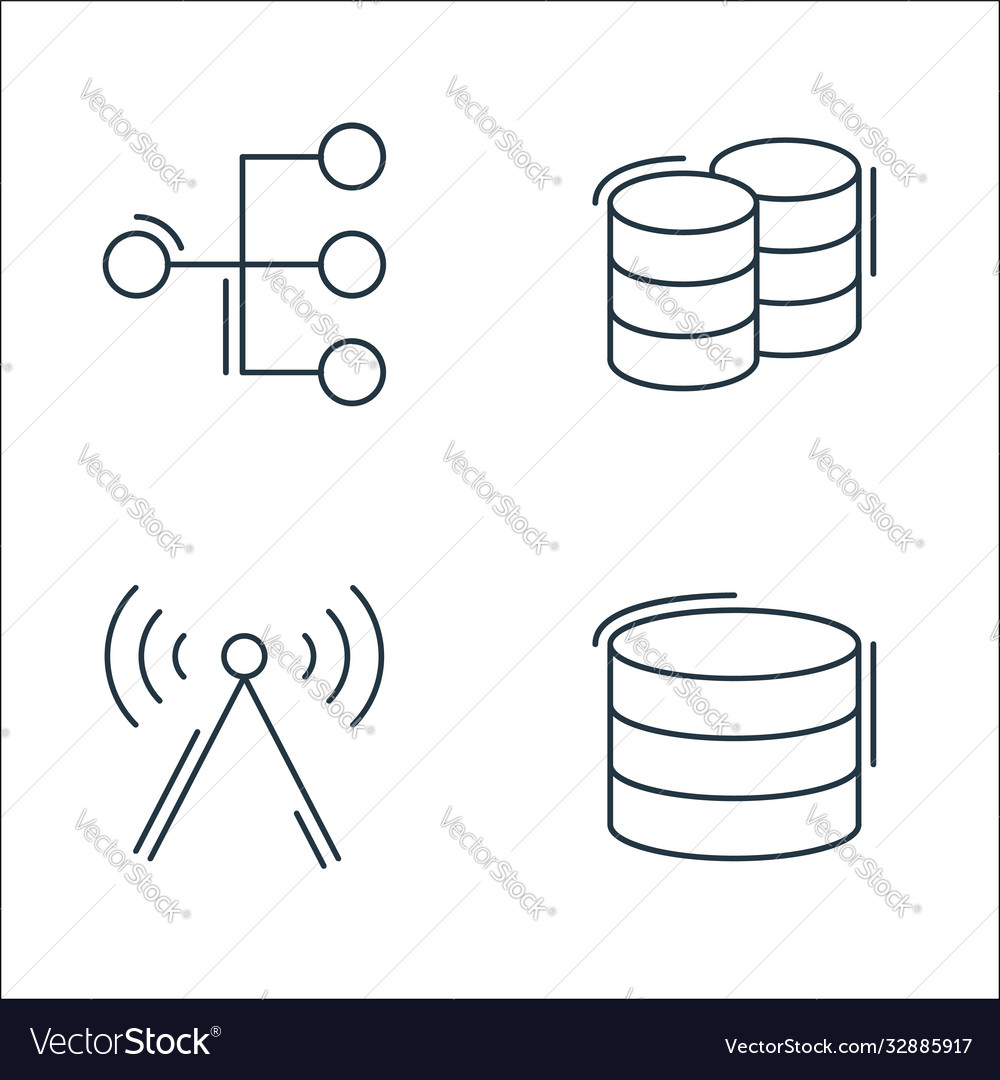 Network and database line icons linear set vector image Network and database line icons linear set
