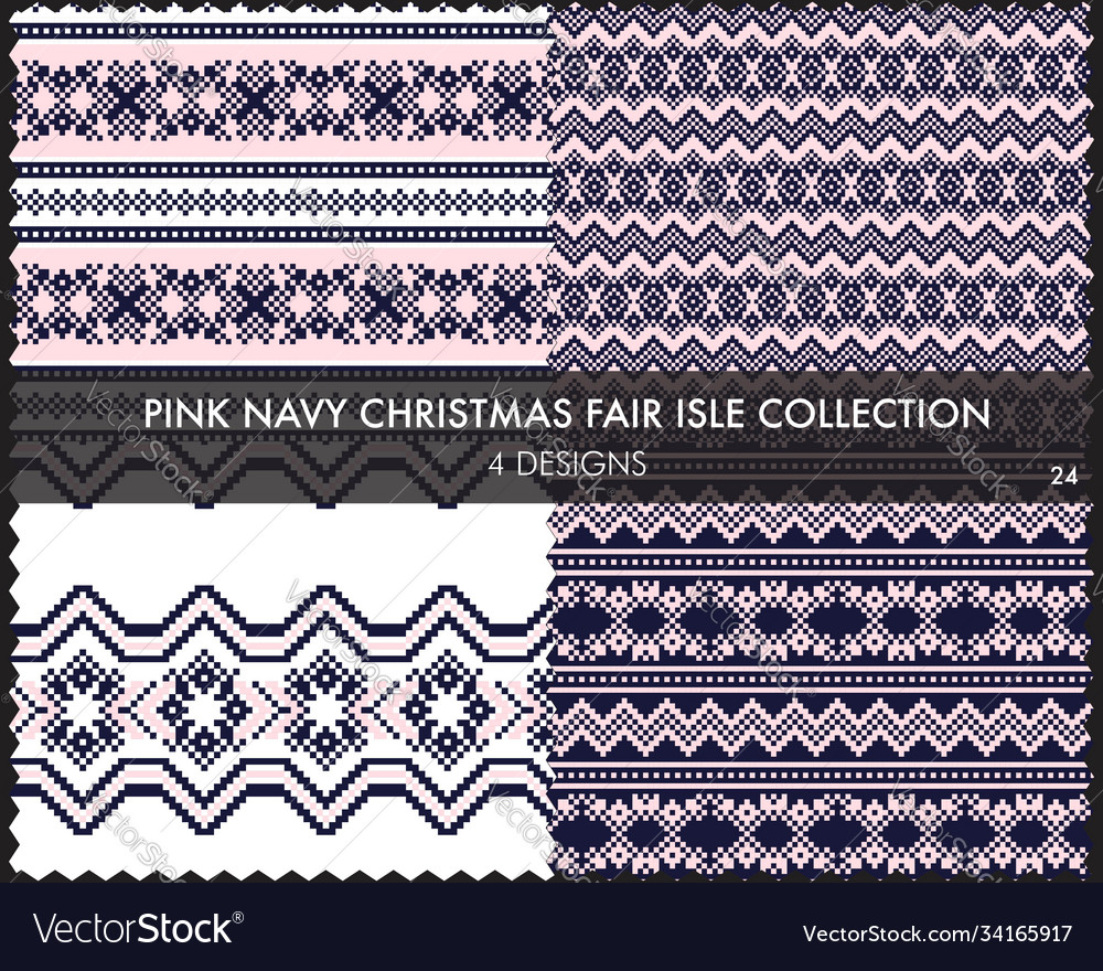 Pink navy christmas fair isle seamless pattern