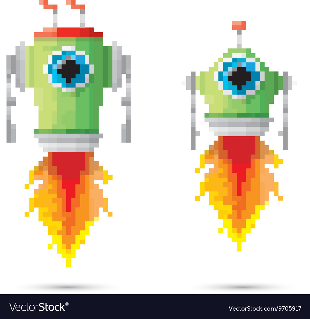 Pixel style green robot set