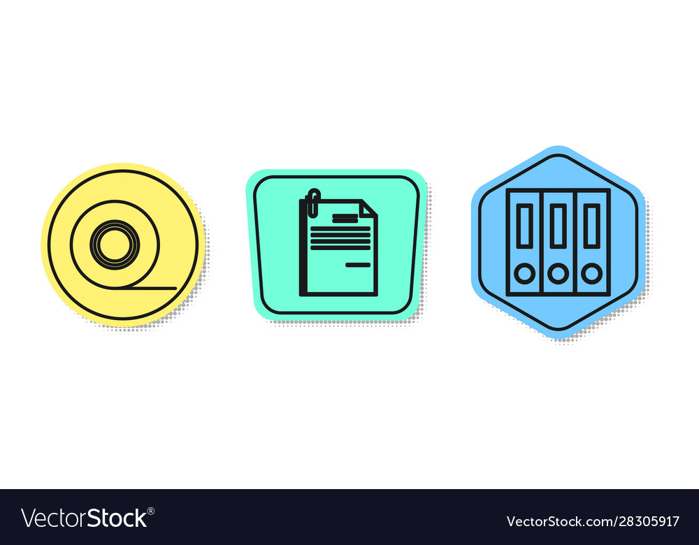 Set line scotch file document and paper clip vector image Set line scotch file document and paper clip
