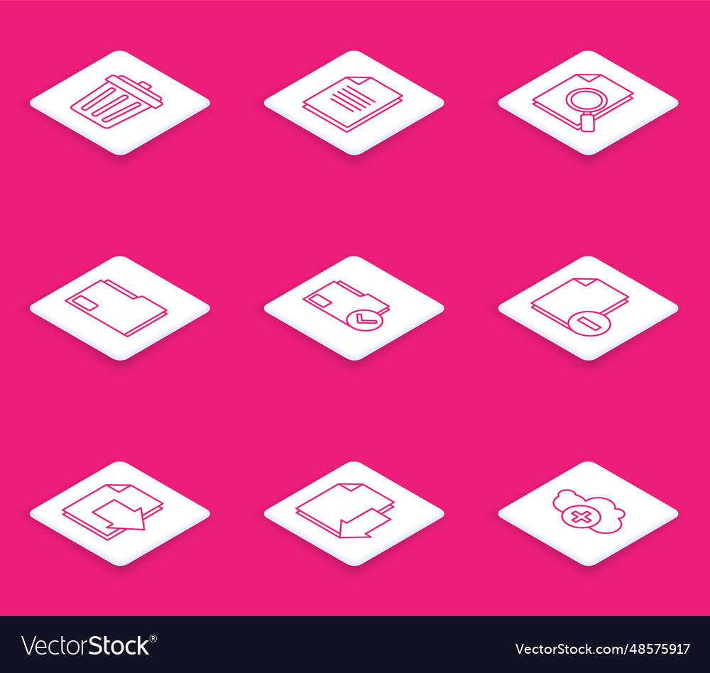 Set line trash can document with search folder vector image Set line trash can document with search folder