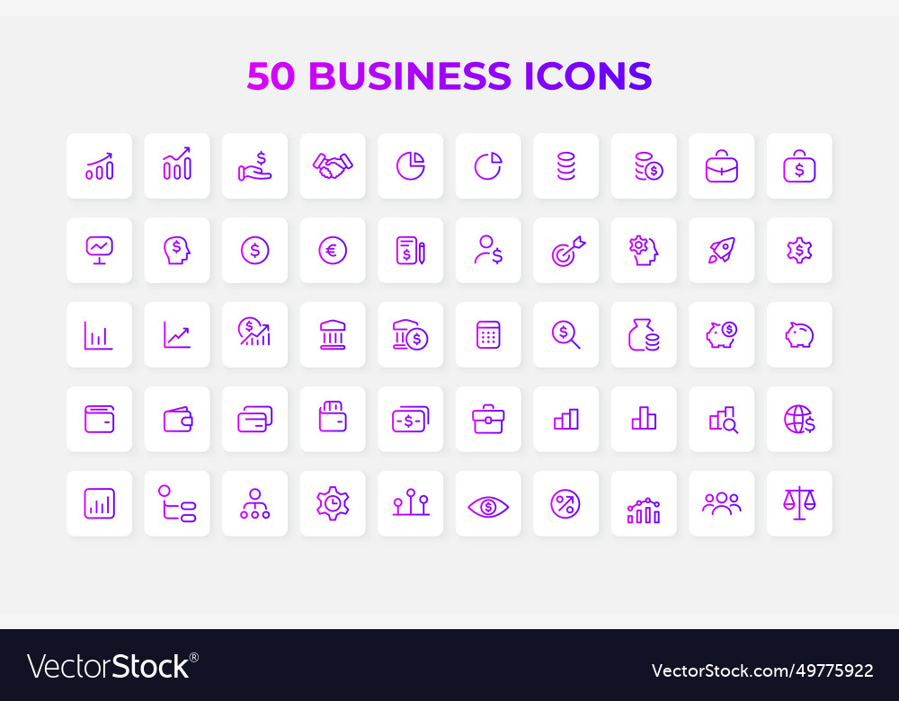 50 business line icons collection basic set thin Vector Image