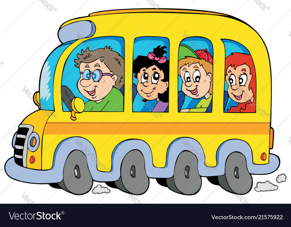 Cartoon school bus with kids Royalty Free Vector Image