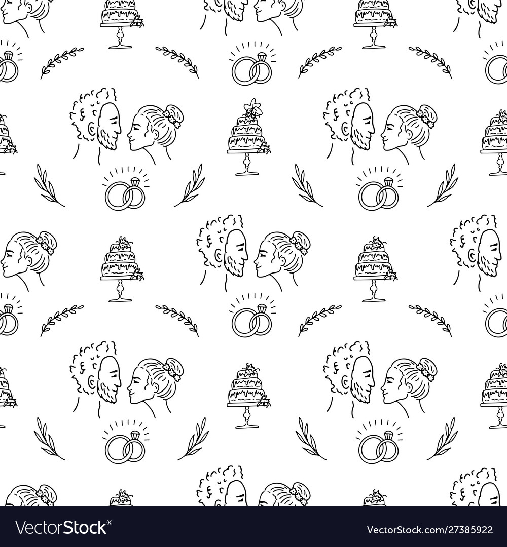 Doodle wedding seamless pattern with decorative