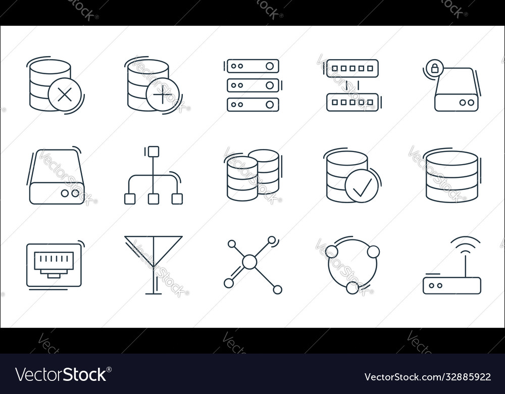 Network and database line icons linear set vector image Network and database line icons linear set