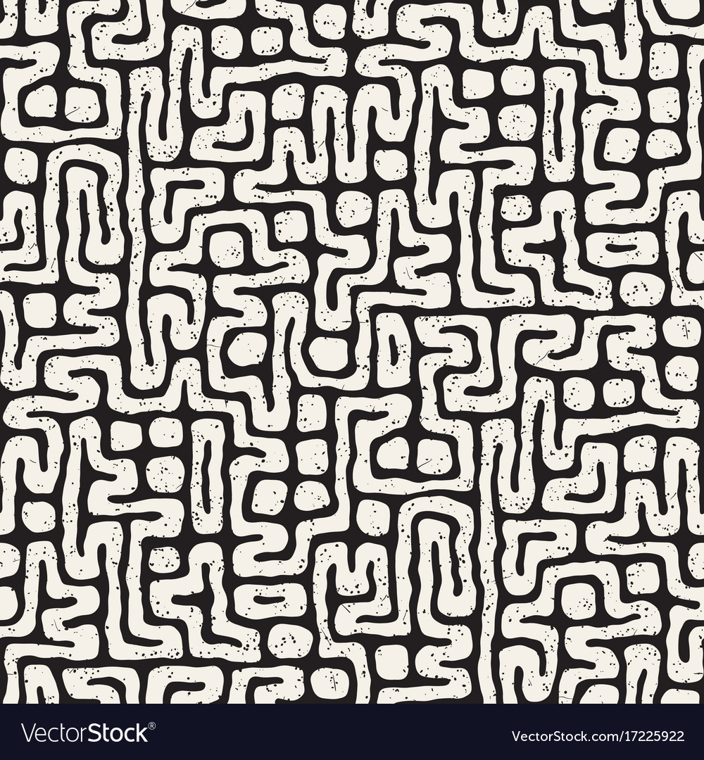 Seamless pattern with maze lines monochrome