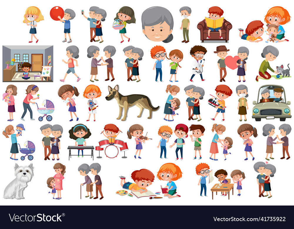 Set of different activities people in cartoon