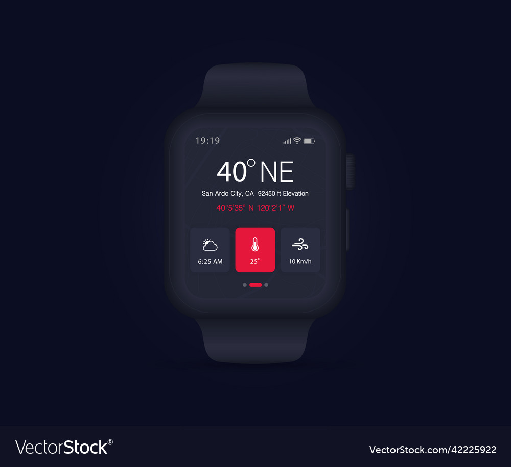Smartwatch compass app ui ux gui wristwatch map vector image Smartwatch compass app ui ux gui wristwatch map