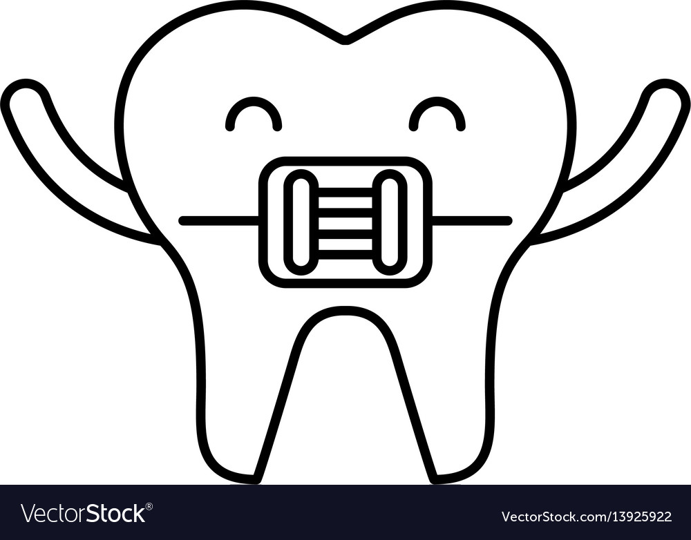 Tooth with orthodontic bracket character icon Vector Image