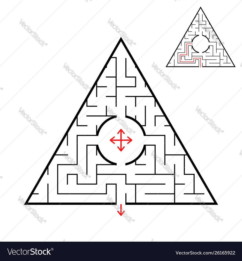 Triangular labyrinth find right way out vector image Triangular labyrinth find right way out