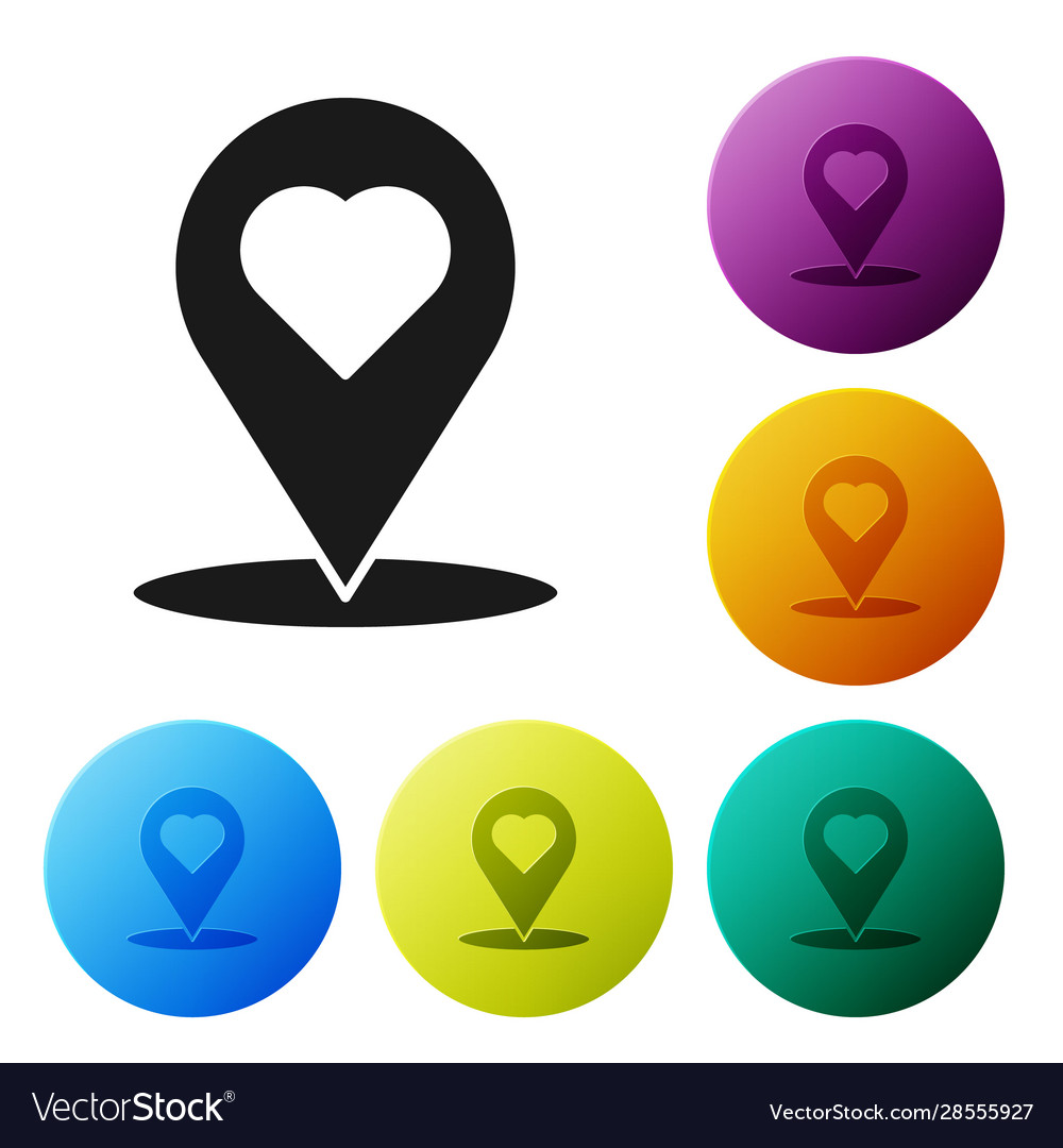 Black map pointer with heart icon isolated vector image Black map pointer with heart icon isolated