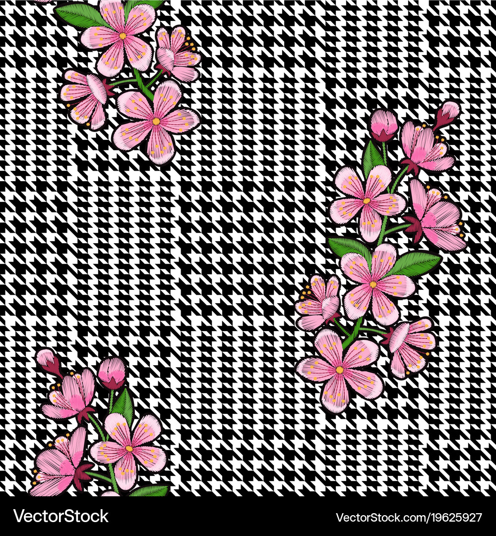 Check fashion seamless pattern with embroidery Vector Image