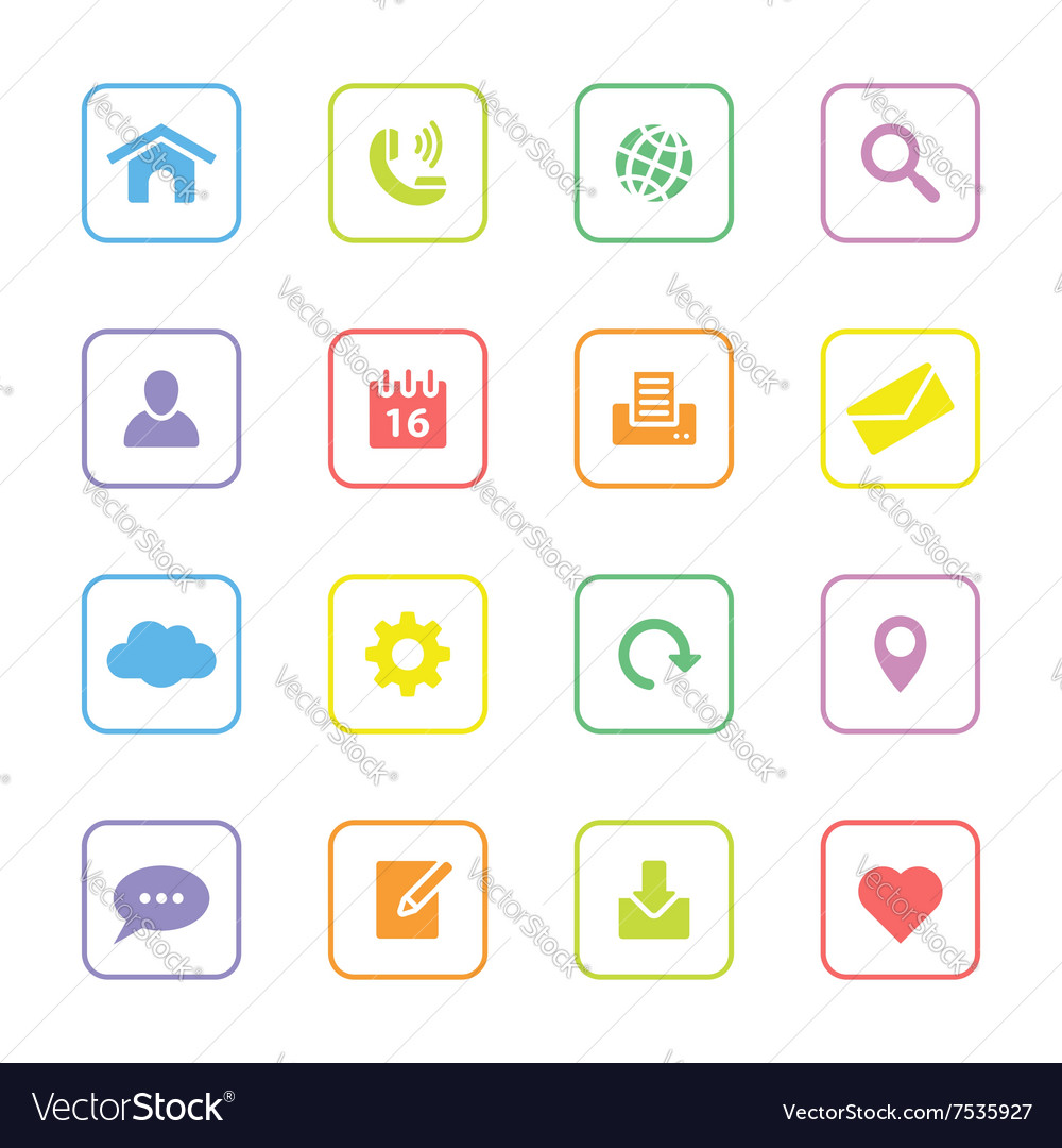 Colorful web icon set 1 rounded rectangle frame