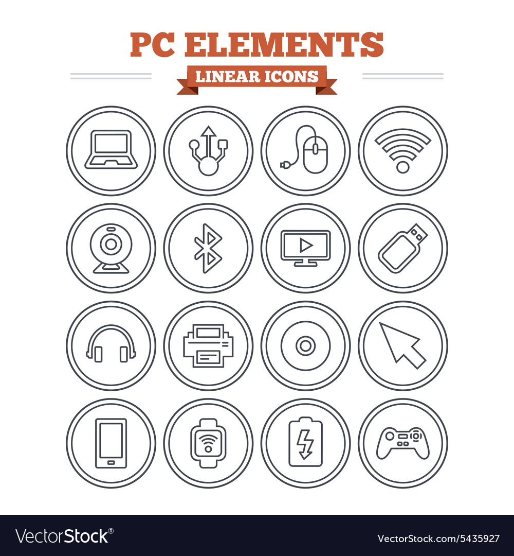 Computer elements linear icons set thin outline
