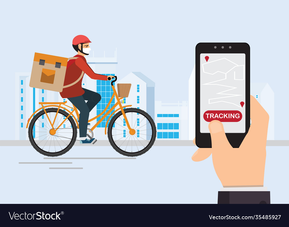 Courier on a bike with parcel box back