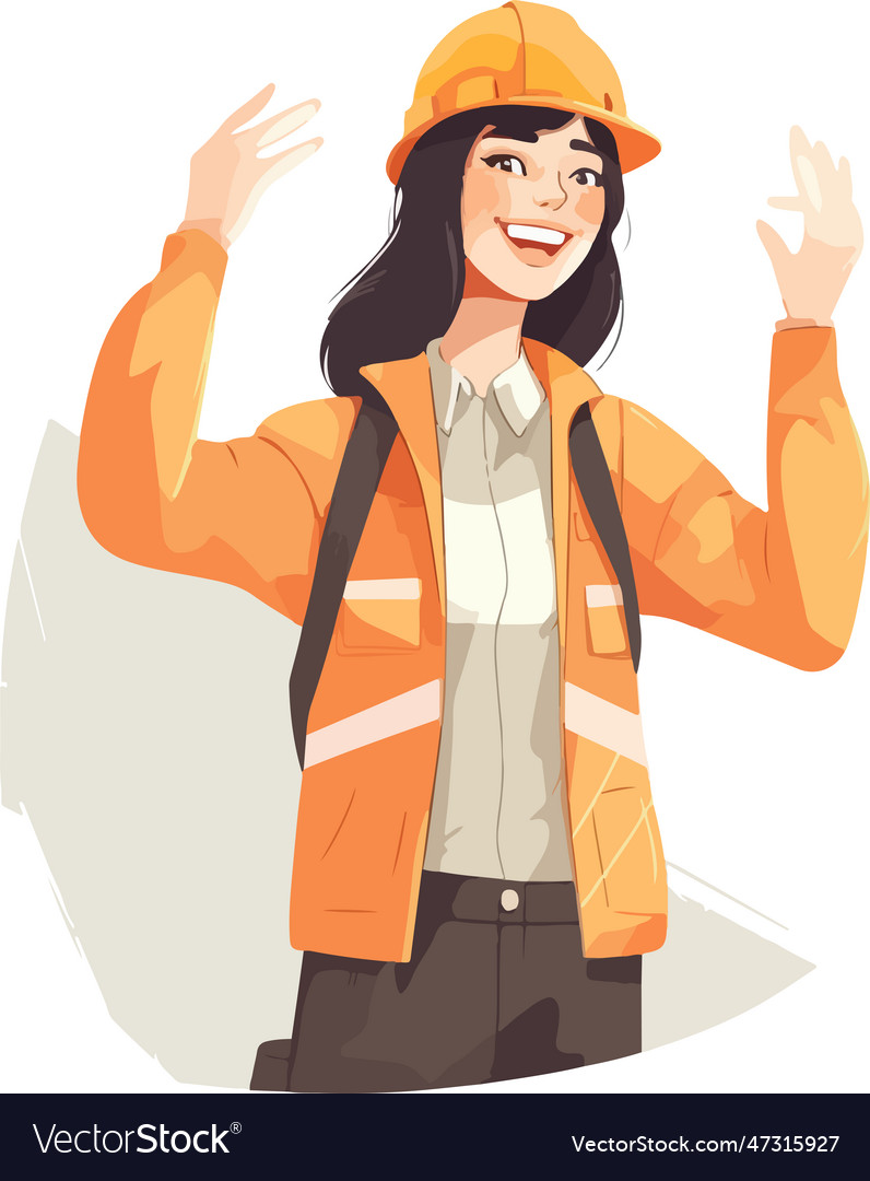 Cute young constructor woman in hard hat Vector Image