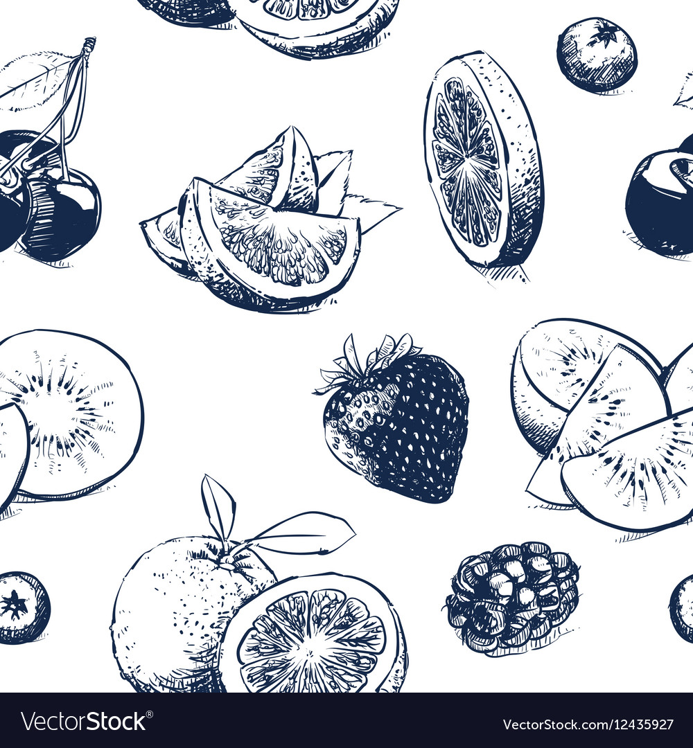 Hand drawn collection of fruits outline Royalty Free Vector