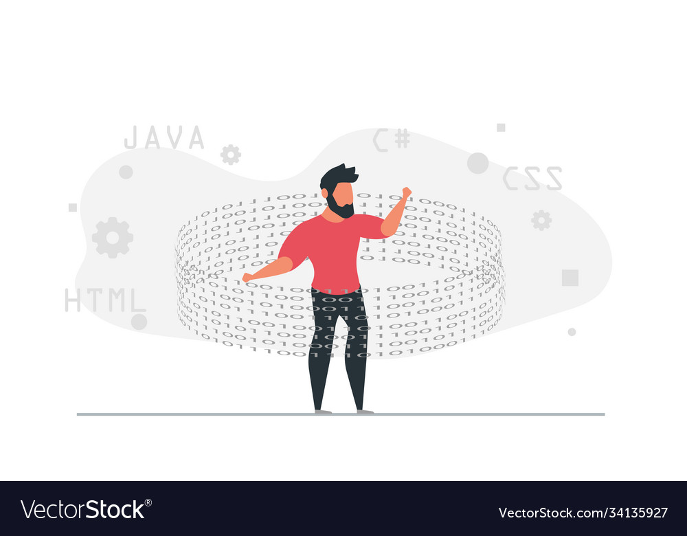 Man professionally programs in virtual vector image Man professionally programs in virtual