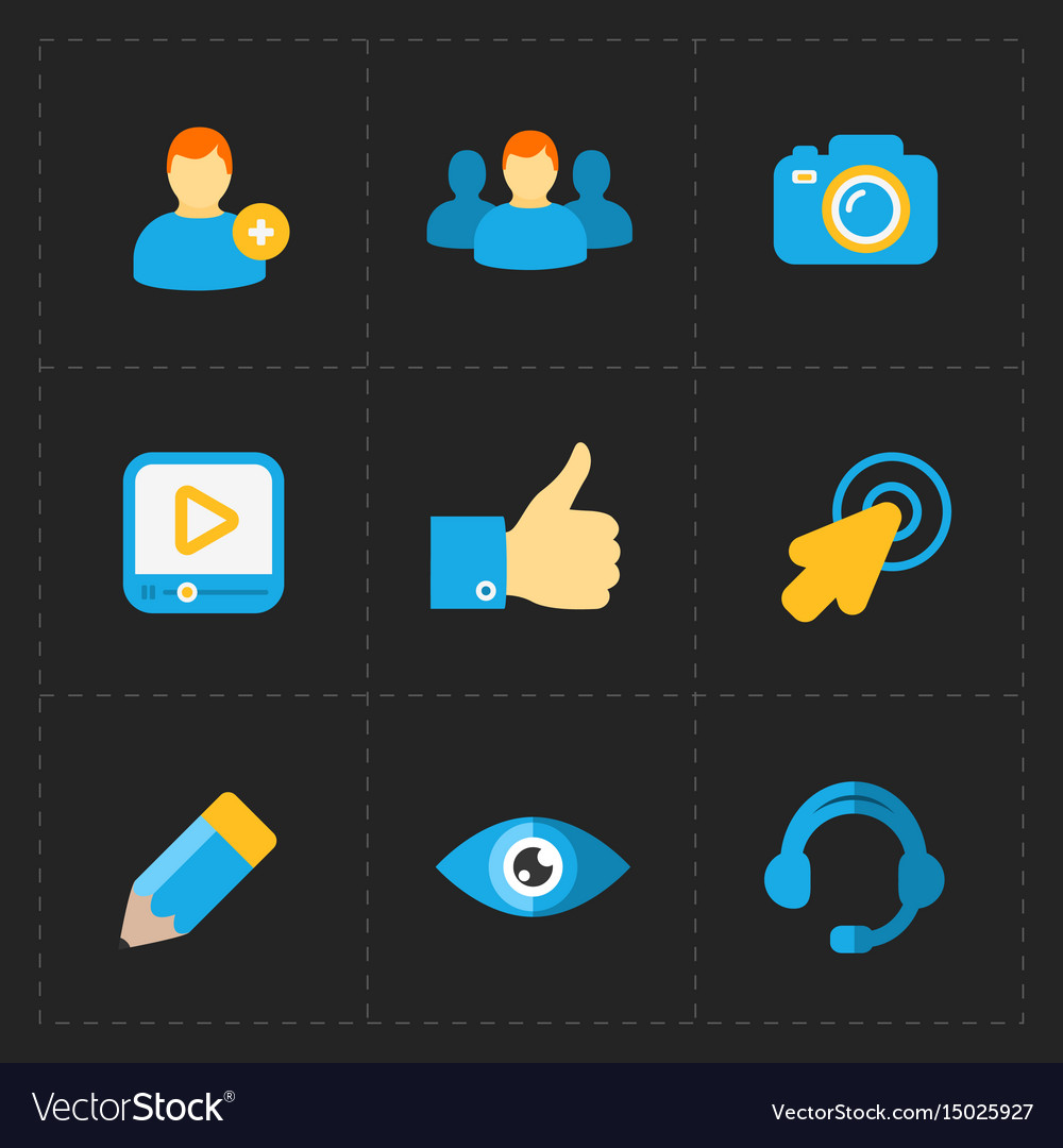 Moderne flache soziale Ikonen auf dunklen gesetzt
