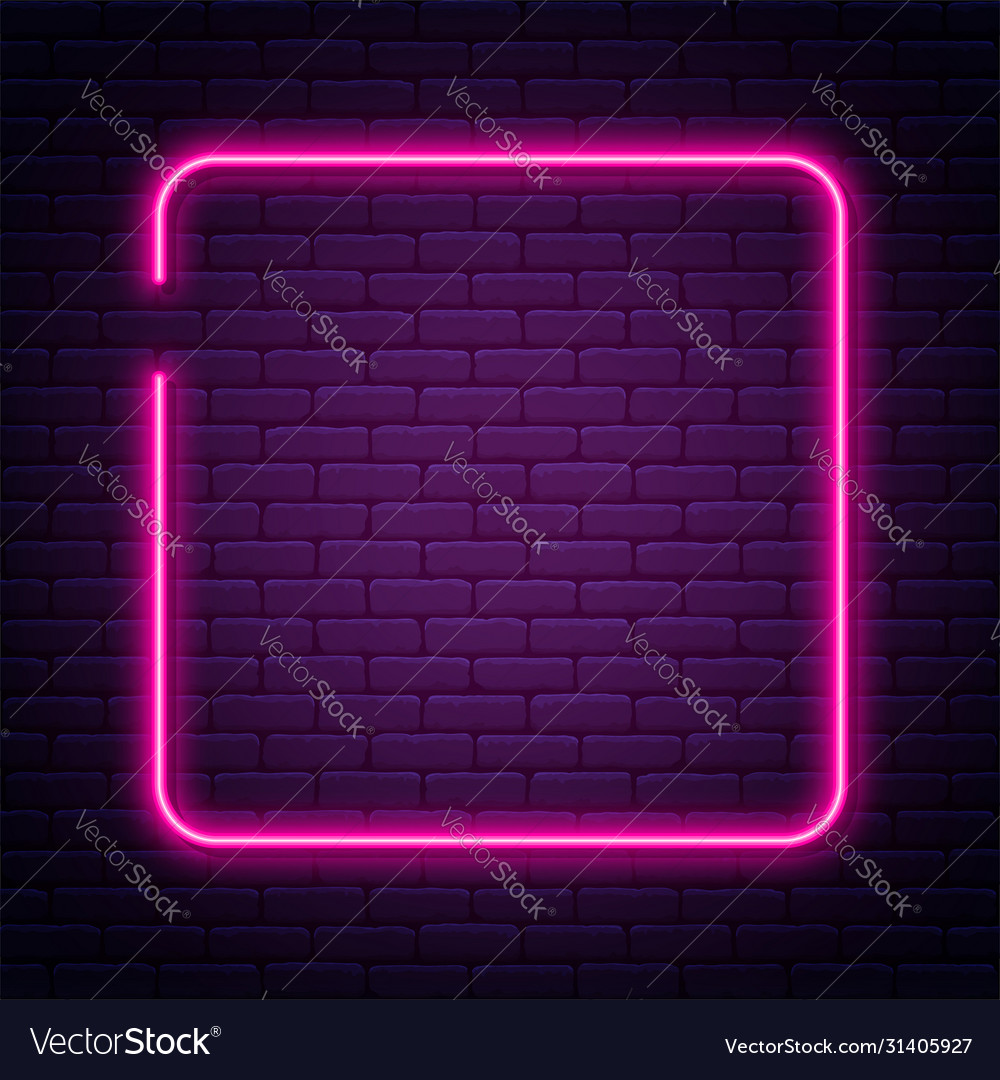 Neon sign in square shape bright neon light Vector Image