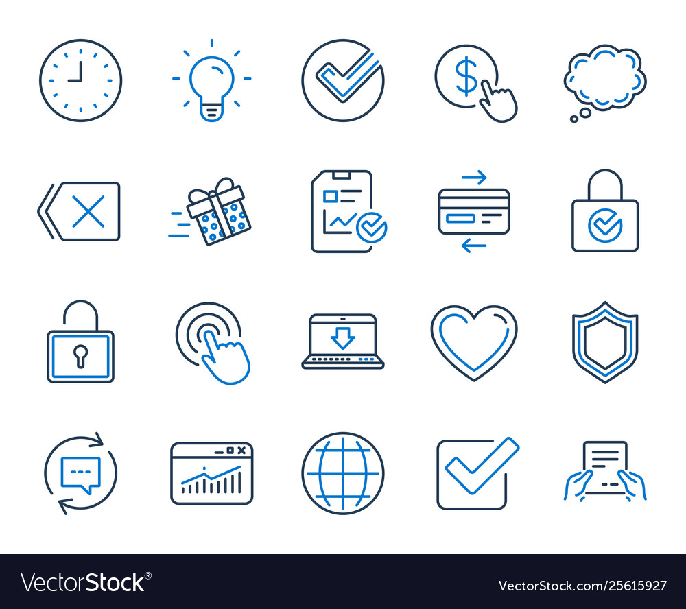 Report time and globe line icons statistics