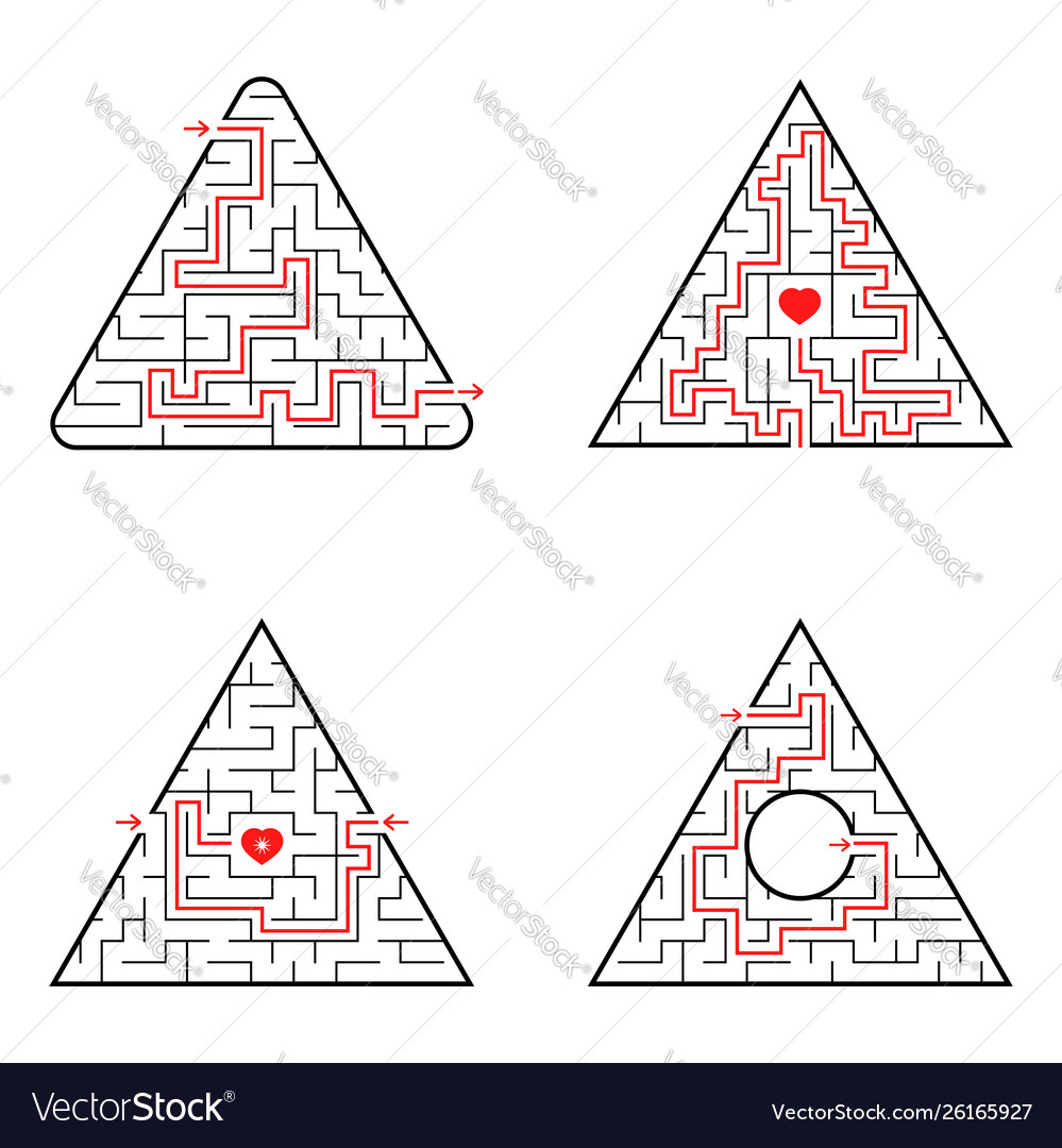 Triangular labyrinth a set four options simple vector image Triangular labyrinth a set four options simple