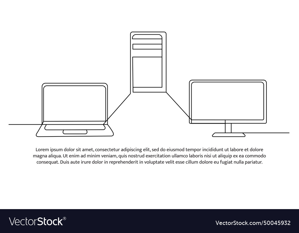 Continuous line design of computer and laptop vector image Continuous line design of computer and laptop