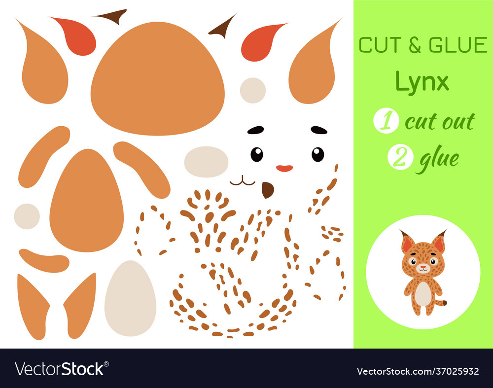 Cut and glue paper little lynx kids crafts Vector Image