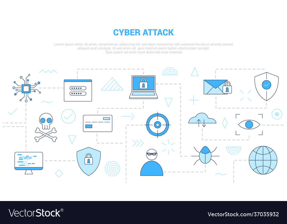 Cyber attack concept with icon set template Vector Image Cyber attack concept with icon set template