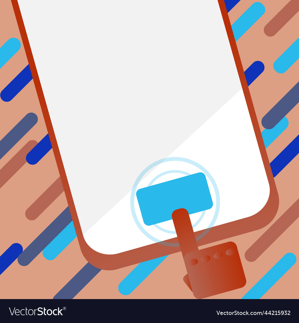 Drawed finger pointing on main button of phone