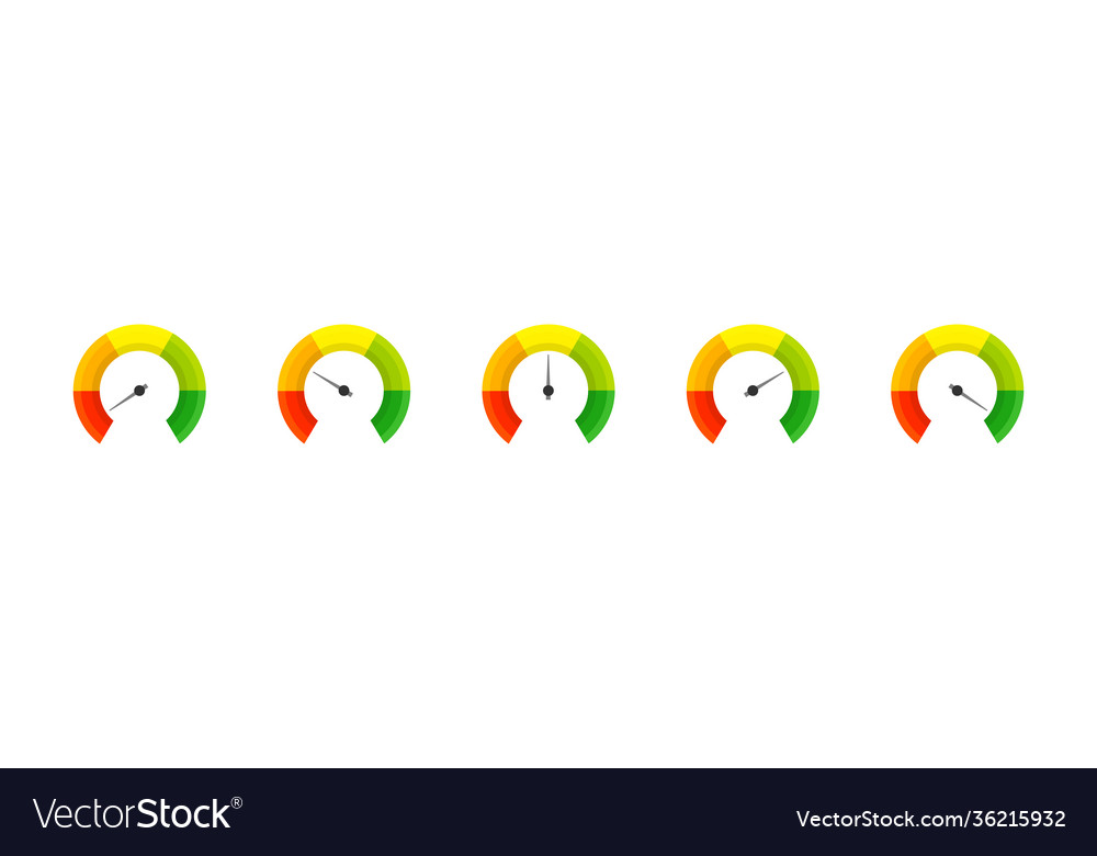 Feedback speedometer flat icon set for report vector image Feedback speedometer flat icon set for report