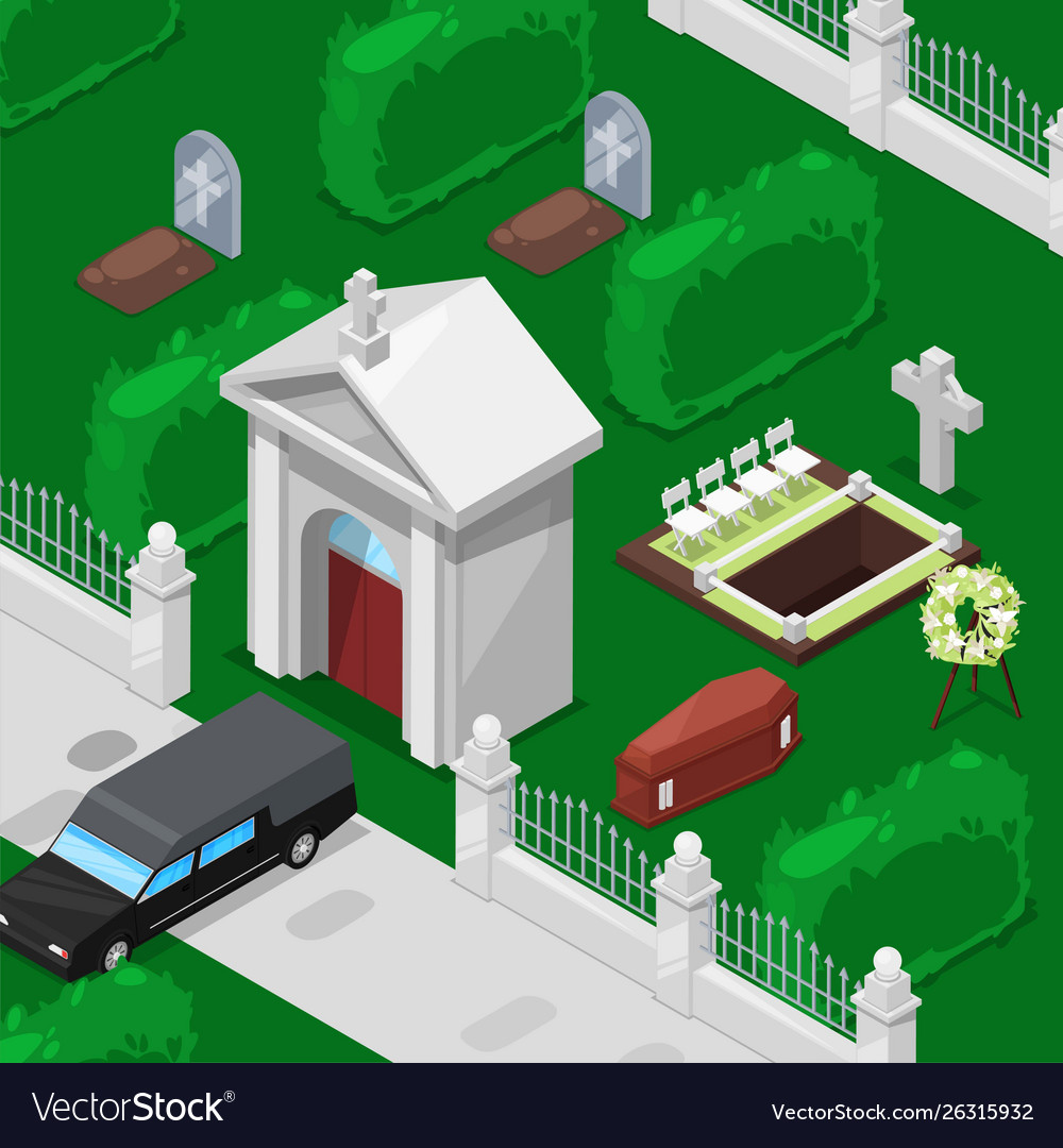 Bestattungs- und Friedhofsisometrisch vector image Bestattungs- und Friedhofsisometrisch