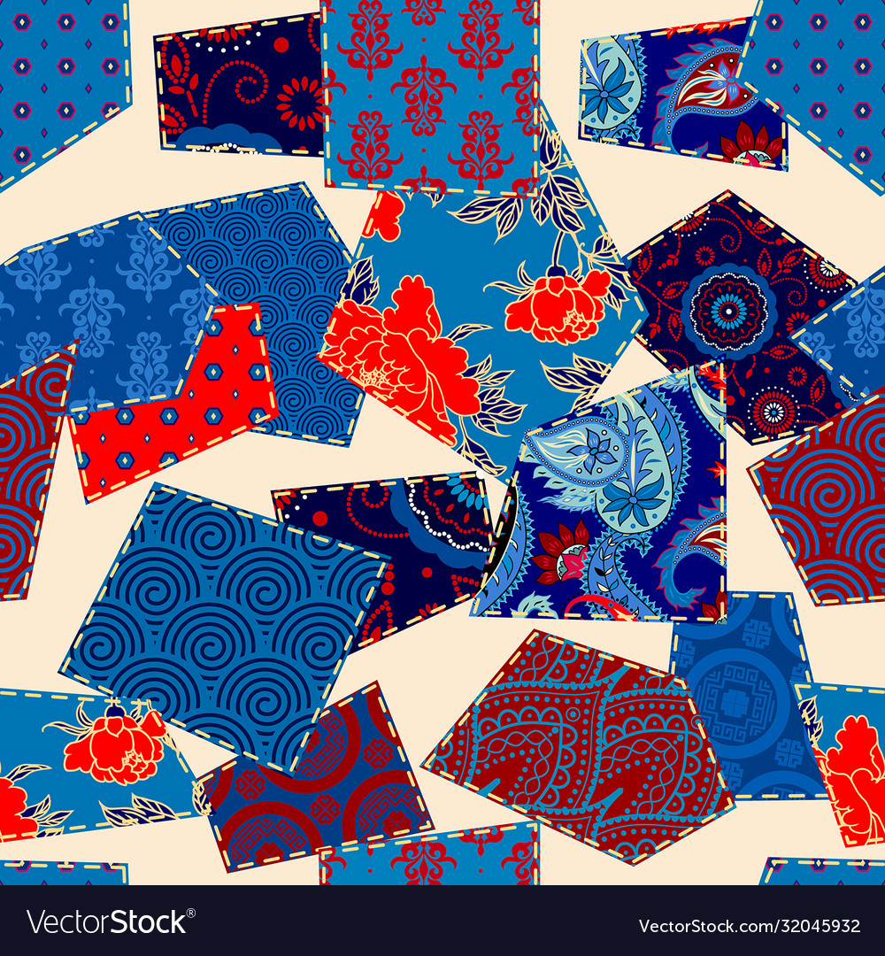 Patchwork textile pattern seamless quilting vector image Patchwork textile pattern seamless quilting