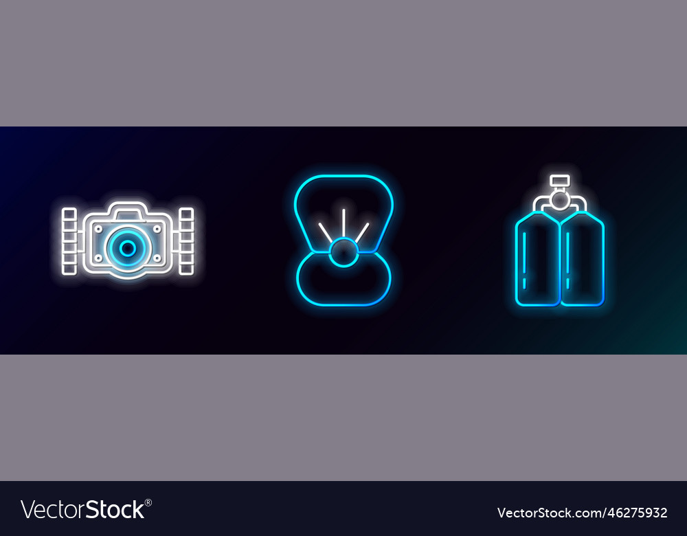 Set line aqualung photo camera and shell