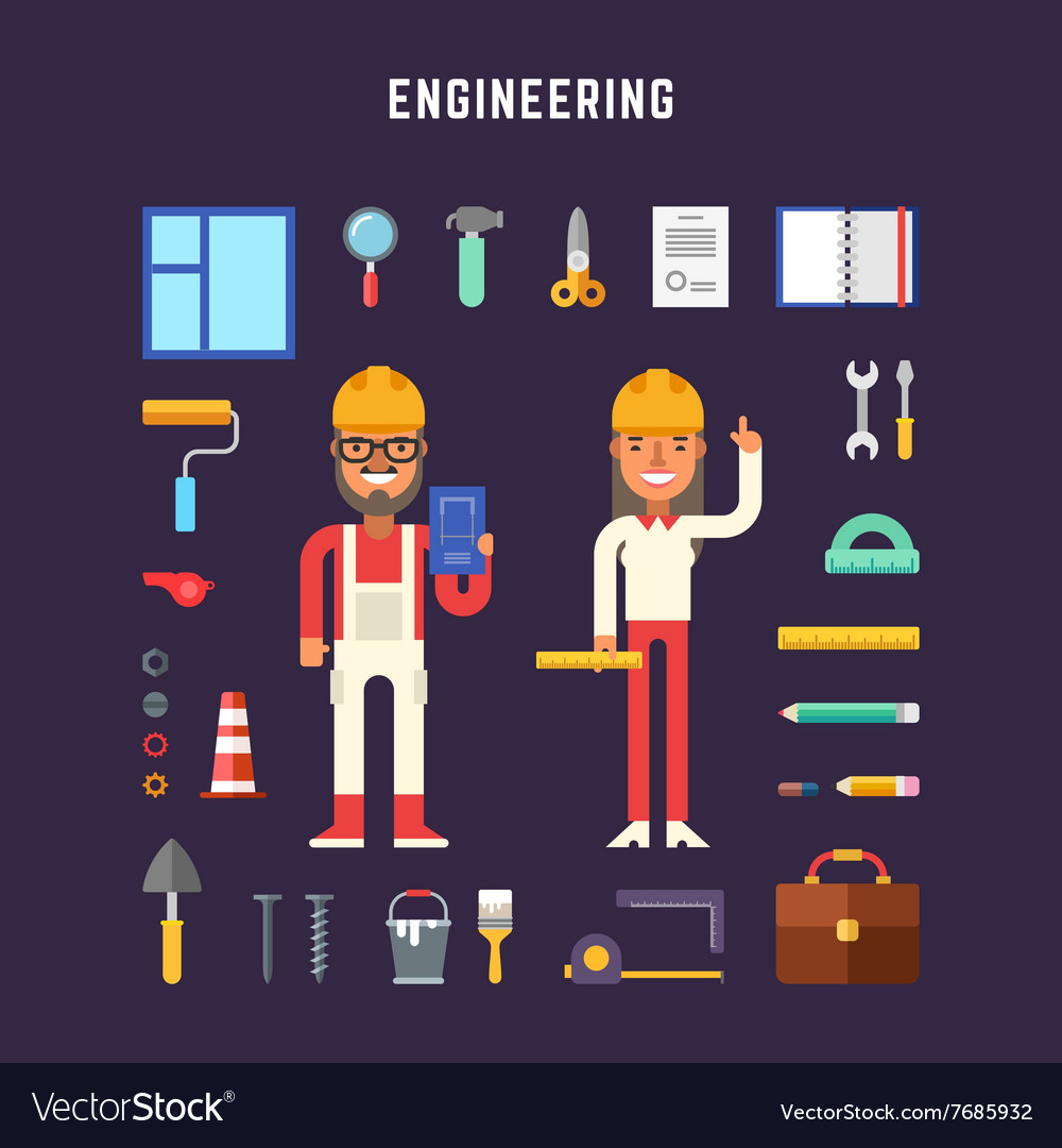 Set of icons and in flat design style engineering