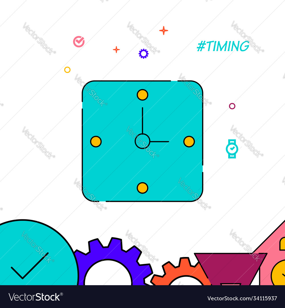 Analog square clock filled line icon simple vector image Analog square clock filled line icon simple