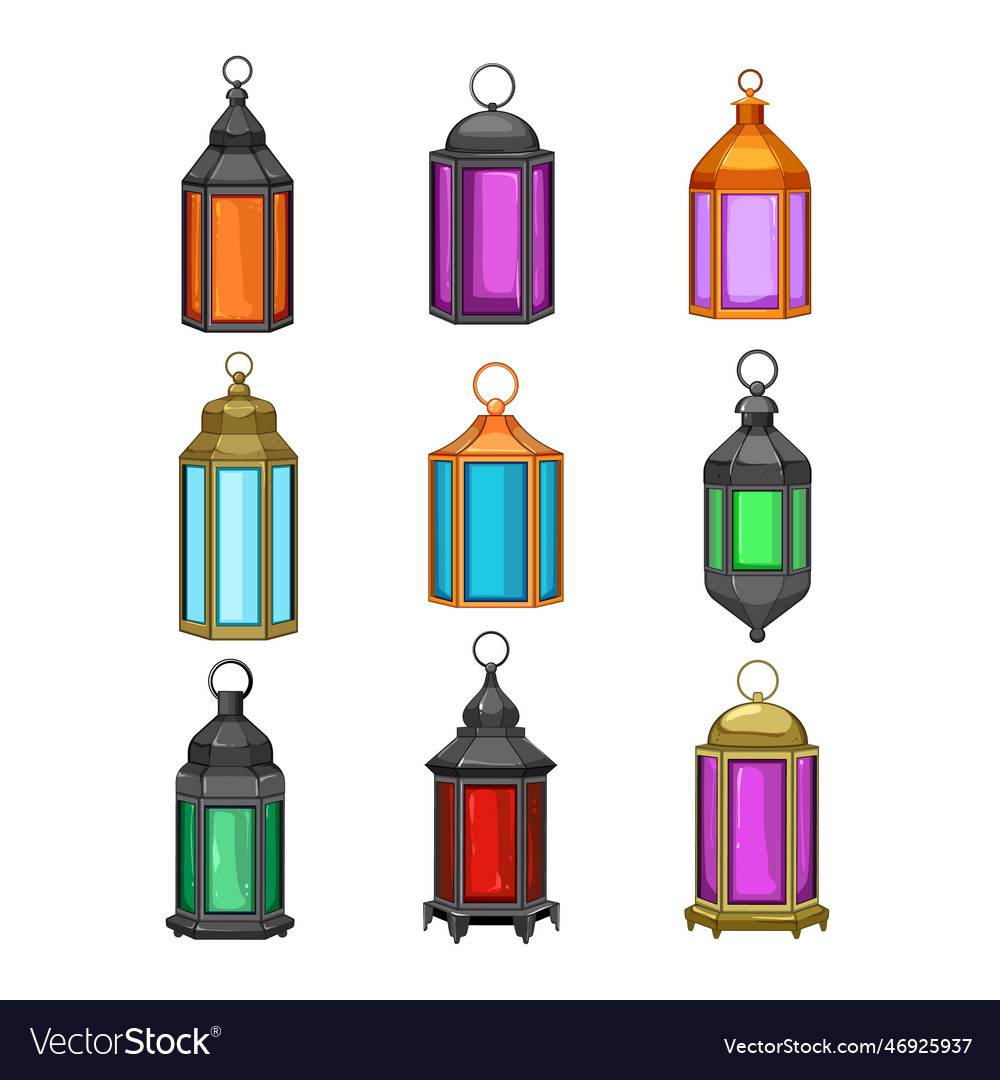 Arabic lantern set cartoon Vector Image Arabic lantern set cartoon