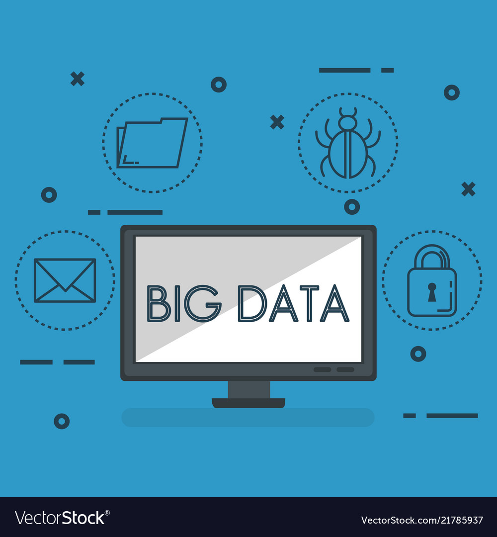 Desktop computer with big data icons