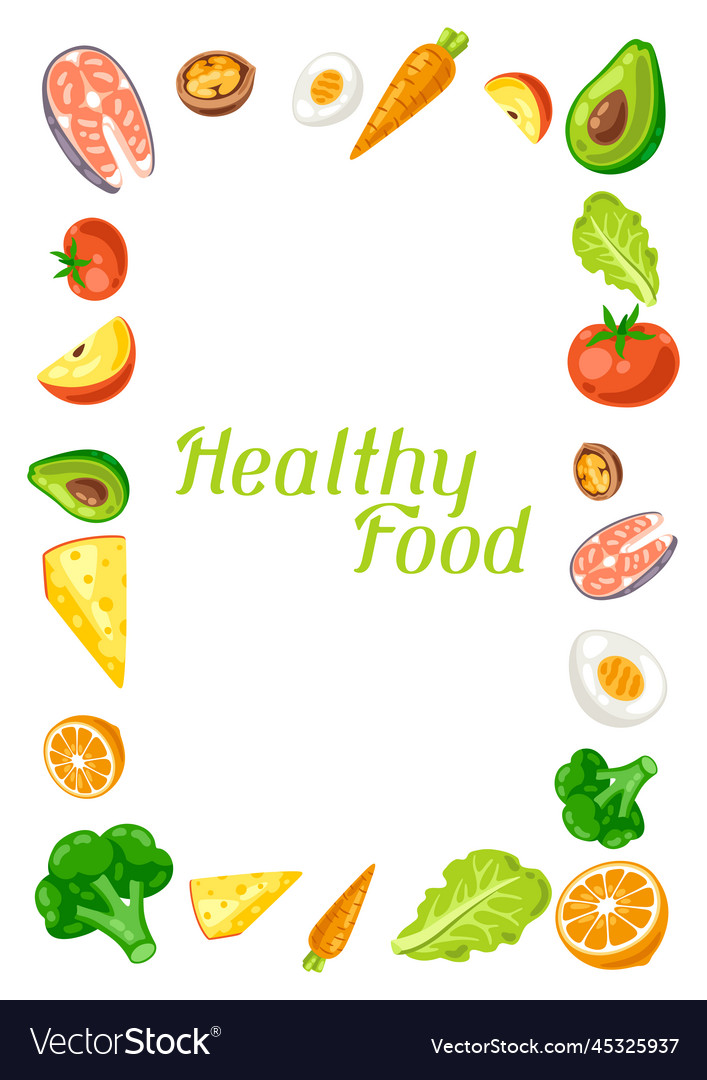 Frame with healthy eating and diet meal fruits vector image Frame with healthy eating and diet meal fruits