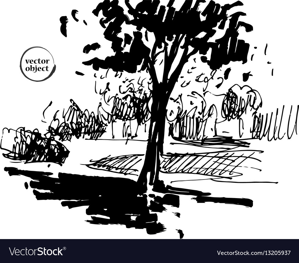 Ink of growing trees with some grass